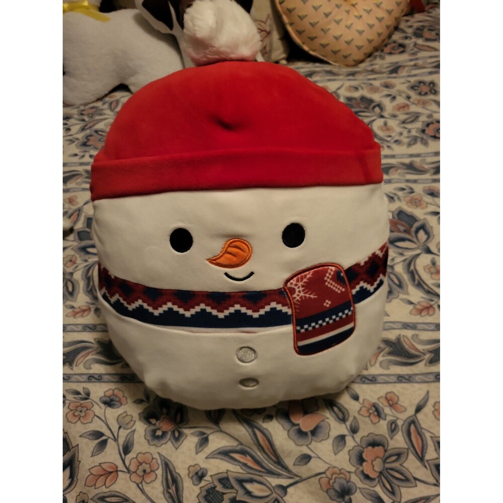Squishmallow Snowman Plush Toy with Red Hat and Scarf